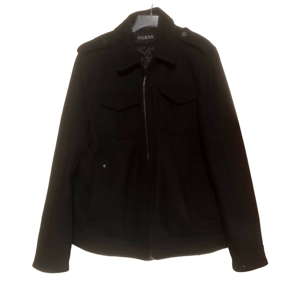 GUESS Wool Blend Zip Up Bomber Jacket Black Women’s XL